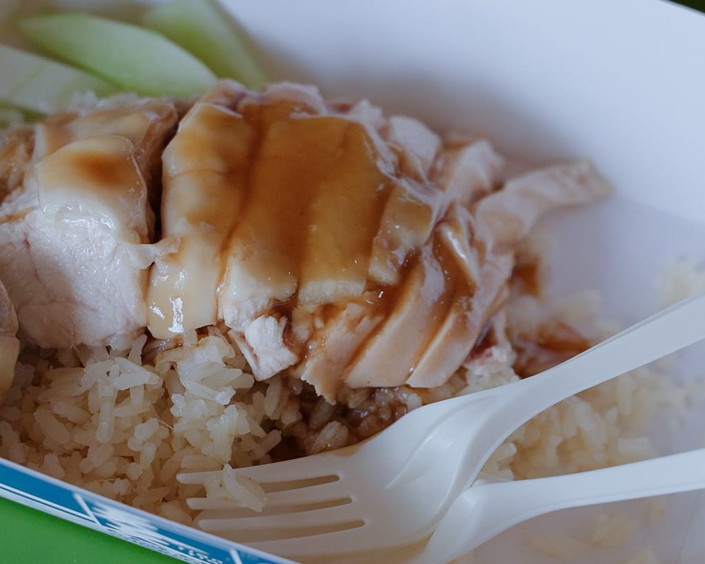 Close up of Tian Tian's Hainanese Chicken in Singapore